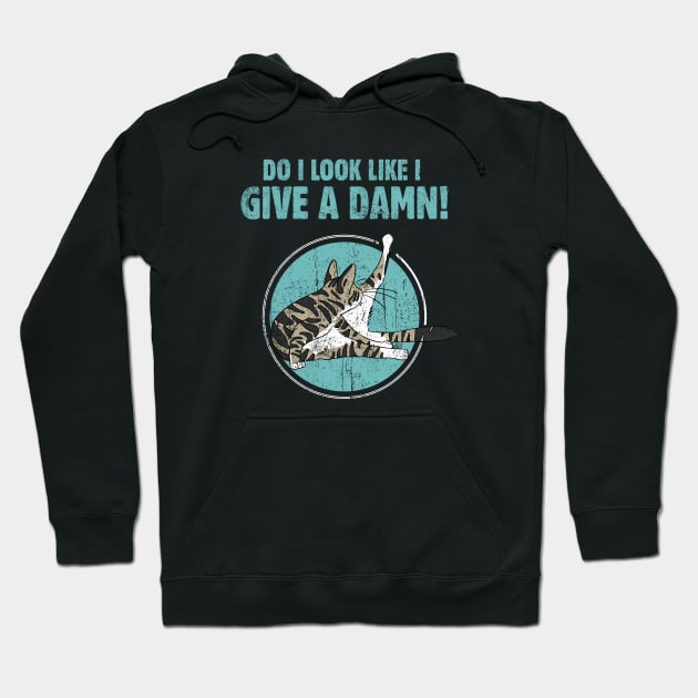 Funny cat cleaning butt joke 'do I look like I give a damn' vintage style cat graphic Hoodie by Keleonie